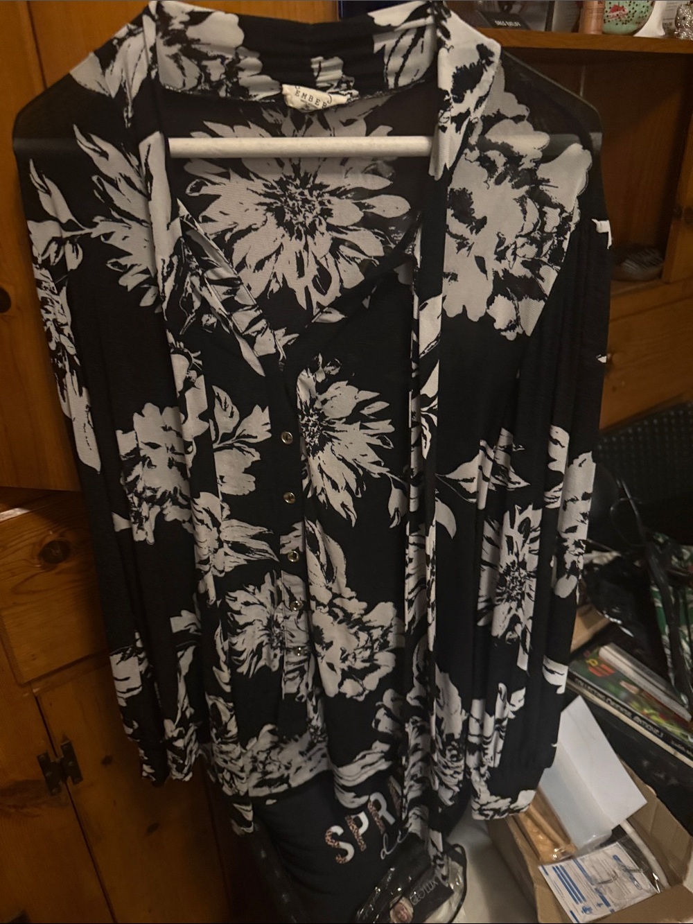 Women's Black Floral Button-Front Blazer Jacket